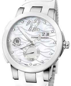 Executive Dual Time 40mm in Steel with White Ceramic Bezel on White Rubber Strap with White MOP Diamond Dial