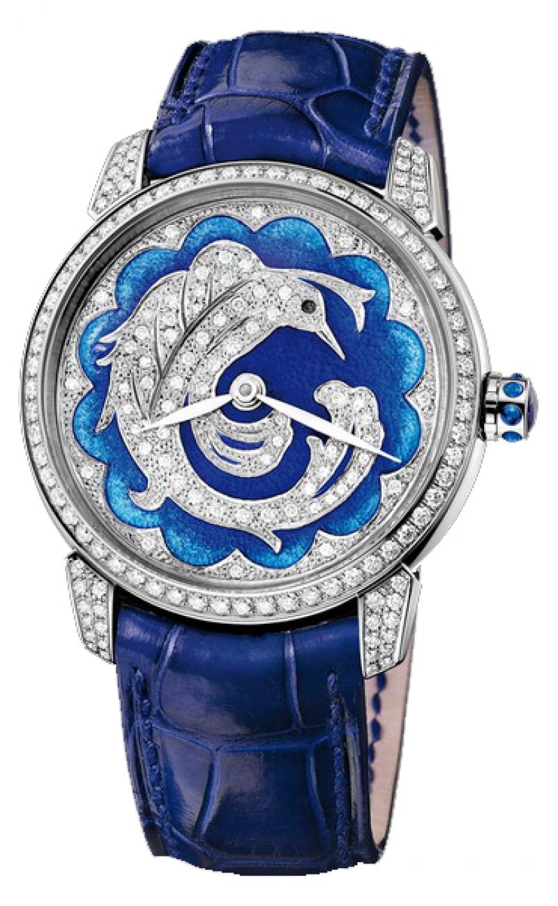 Classico Lady's Automatic in White Gold with Diamond Bezel on Blue Alligator Leather Strap with Enamel Dial