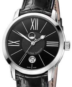 Classico Luna 40mm in Steel on Black Leather Strap with Black Dial
