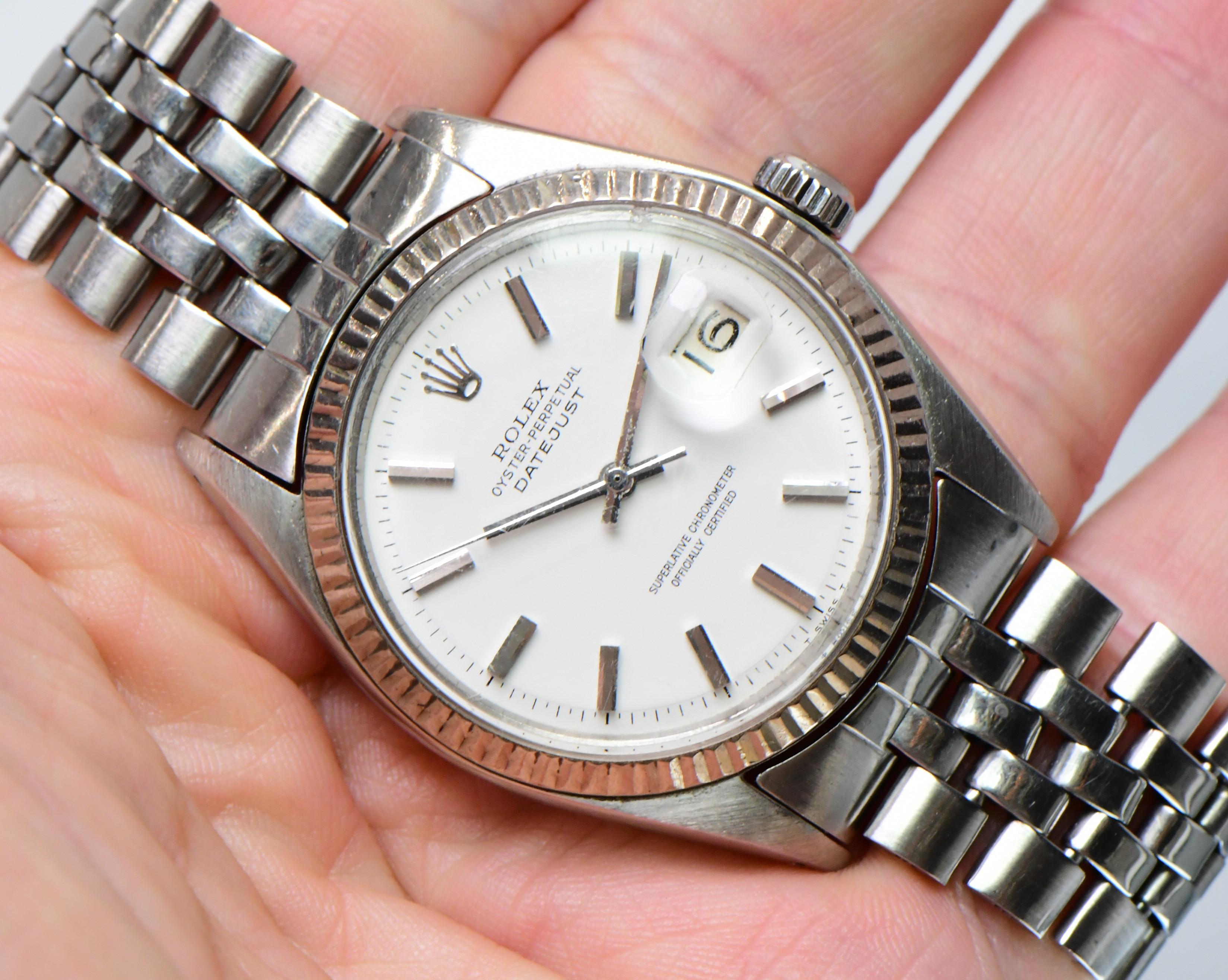 Pre-Owned Rolex Vintage Datejust 1601 36mm in Steel On Steel Jubilee Bracelet with White Index Dial