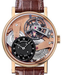 Tradition Tourbillon Men's Chaine Fusee in Rose Gold on Brown Alligator Leather Strap with Skeleton Rose Gold Dial