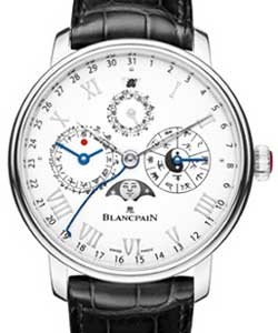 Villeret Traditional Chinese Calendar with Platinum on Black Crocodile Leather Strap with White Enamel Dial