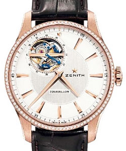 Captain Tourbillon in Rose Gold with Diamond Bezel On Brown Crocodile Strap with Brushed Silver Toned Dial