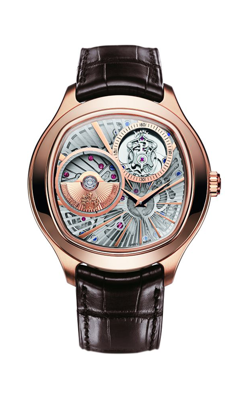 Black Tie Emperador Cushion in Rose Gold on Brown Crocodile Leather Strap with Silver Dial