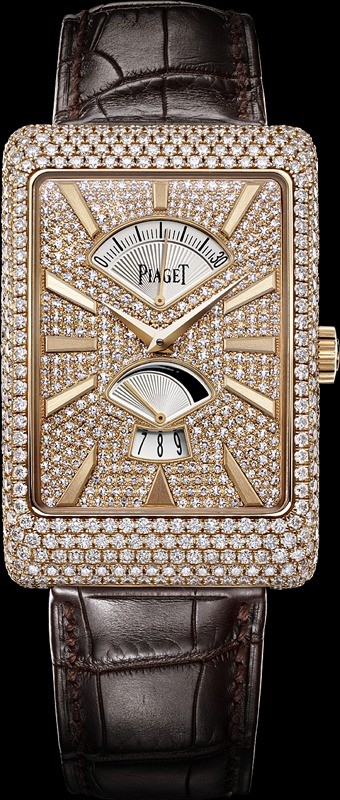Black Tie Rectangle l'Ancienne in Rose Gold with Diamond Bezel on Brown Crocodile Leather Strap with Rose Gold Diamond Dial