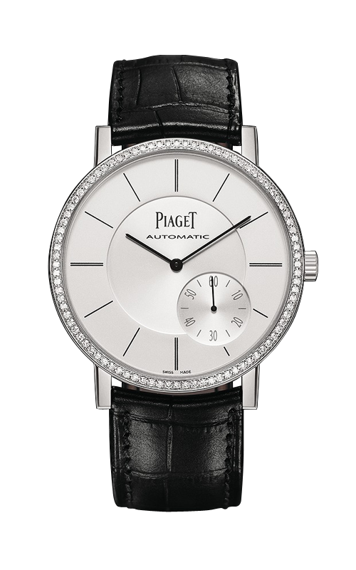 Altiplano Round in White Gold with Diamond Bezel on Black Leather Strap with Silver Dial