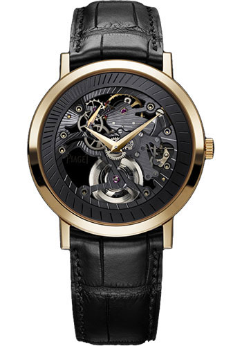 Altiplano Round in Rose Gold on Black Crocodile Leather Strap with Skeleton Dial