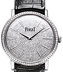 Altiplano Round in White Gold with Diamond Bezel on Black Crocodile Leather Strap with Pave Diamond Dial