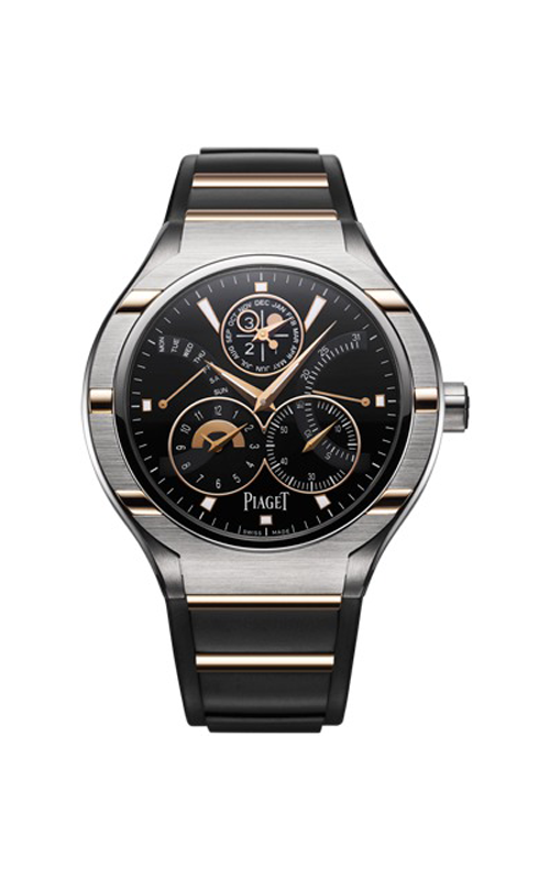 Polo FortyFive in Titanium and Rose Gold on Black Rubber Strap with Black Dial