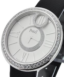 Limelight Dancing Light in White Gold with Diamond Bezel on Black Satin Strap with Silver Dial