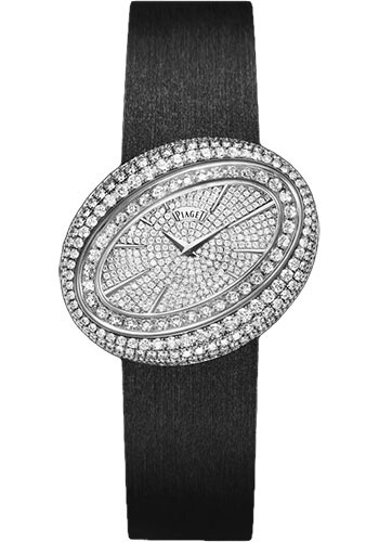 Limelight Magic Hour in White Gold with Diamond Bezel on Black Satin Strap with Pave Diamond Dial