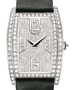 Limelight Tonneau in White Gold with Diamond Bezel on Black Satin Strap with Pave Diamond Dial
