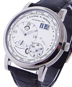 Lange 1 Timezone in White Gold On Black Alligator Leather Strap with Silver Dial