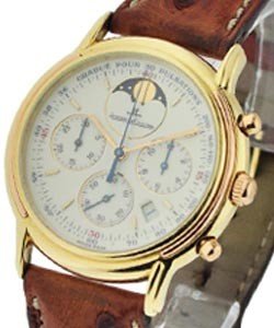 Odysseus Quartz Chronograph Moon Phase  in Yellow Gold on Brown Crocodile Leather Strap with White Dial