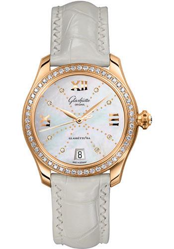 Lady Serenade 36mm Automatic in Rose Gold with Diamond Bezel on White Alligator Leather with Mother of Pearl Dial
