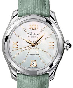 Lady Serenade 36mm in Steel on Green Satin Strap with Mother of Pearl Diamond Markers Dial