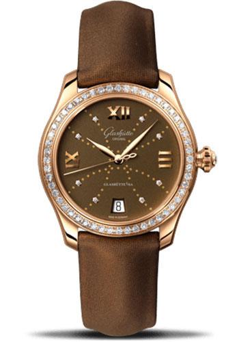 Lady Serenade 36mm Automatic in Rose Gold with Diamond Bezel on Brown Satin Strap with Dark Brown Dial-Diamonds Markers