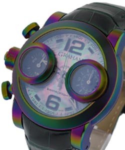 Swordfish Booster Iridescent in Steel with Black PVD  on Green Crocodile Leather Strap with Black MOP Dial