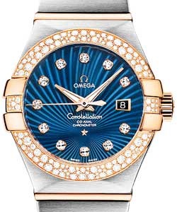 Constellation Brushed Chronometer in Steel with Rose Gold Diamond Bezel on Steel and Rose Gold Bracelet with Blue Diamond Dial