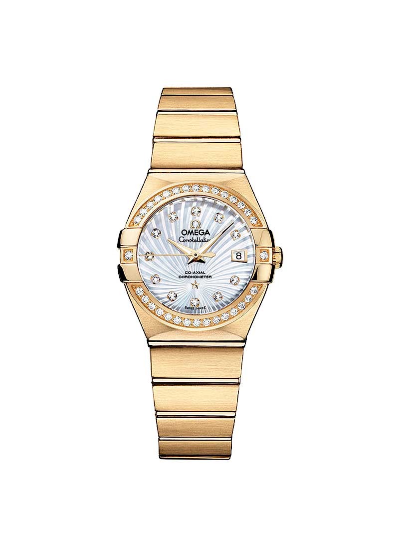 Omega Constellation Brushed Chronometer in Yellow Gold with Diamond Bezel