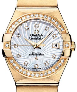 Constellation Brushed Chronometer in Yellow Gold with Diamond Bezel on Yellow Gold Bracelet with Mother of Pearl Dial