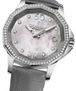 Admiral Cup Legend in Steel with Diamond Bezel on Grey Satin Leather Strap with Grey Mother of Pearl Diamond Dial