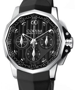 Admirals Cup Challenger Chrono in Steel on Black Rubber Strap with Black Dial