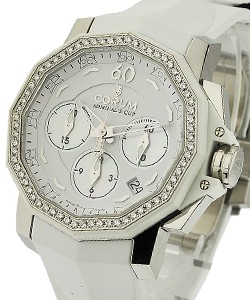 Admirals Cup Challenger Chrono in Steel with Diamond Bezel on White Rubber Strap with White Mother of Pearl Dial