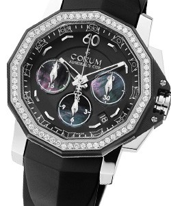 Admirals Cup Challenger Chronograph in Steel with Diamond Bezel on Black Rubber Strap with Black Mother of Pearl Dial