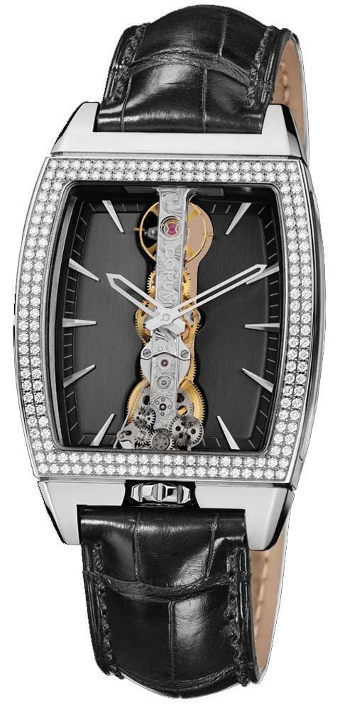 Golden Bridge in White Gold with Diamond Bezel on Black Crocodile Leather Strap with Slate Grey Dial