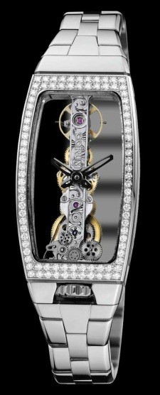 Miss Golden Bridge in White Gold with Diamond Bezel on White Gold Bracelet with Skeleton Dial
