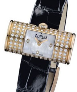 Golden Tube in Rose Gold with Diamond Case  On Black Leather Strap with White Mother of Pearl Diamond Dial