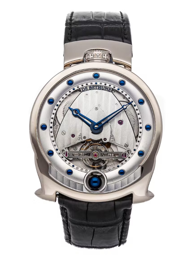 De Bethune DBS in White Gold on Black Leather Strap with Silver Dial