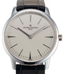 Patrimony Contemporary Automatic in White Gold on Blue Crocodile Leather Strap with Silver Dial