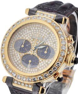 38mm Pasha with Custom Diamond Bezel and Dial Yellow Gold Chronograph with Brown Strap