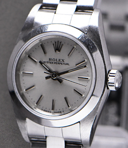 Oyster Perpetual No Date Lady's with Steel Smooth Bezel On Oyster Bracelet - Silver index Dial