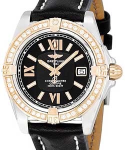 Cockpit Lady in Two-Tone with Diamond Bezel On Black Leather Strap with Black Dial