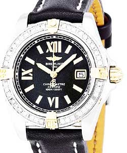 Cockpit Lady's Quartz in 2-Tone with Diamond Bezel On Black Leather Strap with Black Dial