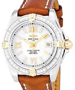 Cockpit Lady's Quartz in 2-Tone with Diamond Bezel On Brown Leather Strap with White Dial