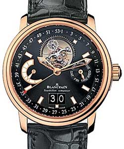 Leman Tourbillon Chronograph Seamariner 40mm Automatic in Rose Gold on Black Crocodile Leather Strap with Black Dial