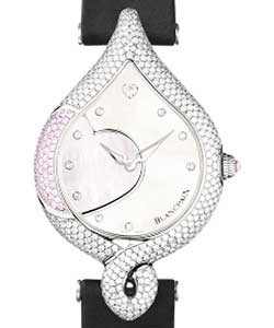 Saint-Valentin 2010 Diamond Bezel White Gold on Black Strap with Pink & White MOP Dial