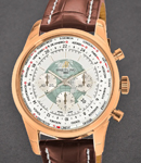 Transocean Chronograph Unitime Automatic in Rose Gold On Brown Crocodile Strap with White Dial