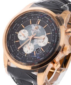 Transocean Chronograph Unitime Automatic in Rose Gold on Black Crocodile Strap with Black Dial