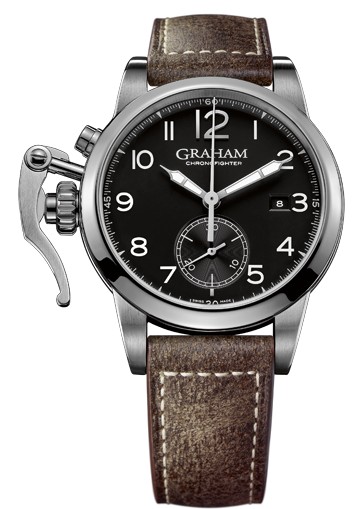Chronofighter 1695 in Steel  on Brown Calfskin Leather Strap with Black Dial