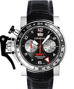 Chronofighter Oversize in Steel on Black Crocodile Leather Strap with Black Dial