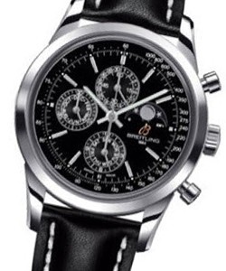 Transocean Chronogprah 1461 in Steel On Black Calfskin Leather Strap with Black Dial