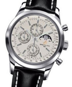 Transocean 1461 Men's Chronograph in Steel On Black leather Strap with Silver Dial