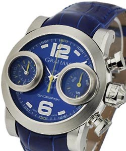 Swordfish Booster in Steel  on Blue Crocodile Leather Strap with Blue Dial