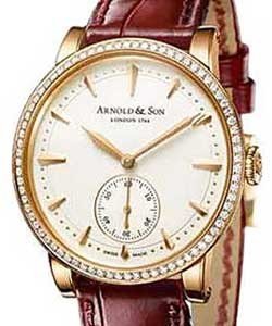 HMS Lady 34mm in Rose Gold with Diamond Bezel - Limited Edition 100pcs. on Red Crocodile Leather Strap with Cream Dial