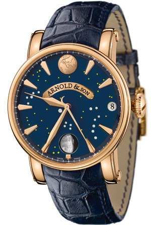 True Moon with 19 Diamonds in Rose Gold on Blue Leather Strap with Blue Dial